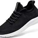 Lamincoa Womens Walking Shoes Slip On Lightweight Memory Foam Cheer Sneakers for Tennis Gym Running Workout Yoga, Black White, 7