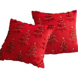 Christmas Tree Pillowcases 18x18 Inches 2 Pieces, 3D Christmas Tree Shaped Artificial Fur Pillowcases, Suitable for Sofas, Living (red 2)