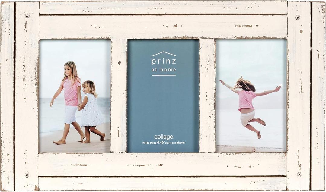 PRINZ Homestead Collage Frame for Three Photos in Antique Finish, White, 4 x 6"