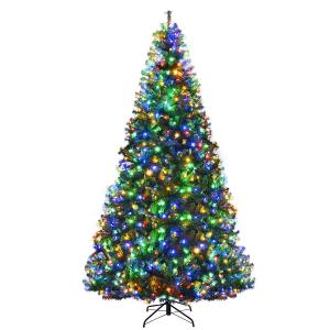 9 FT Pre-lit Christmas Tree, Artificial Xmas Tree with 1000 Warm White & Multicolored Lights, 11 Modes, 2944 Branch Tips, Metal Support, Holiday Decoration Fake Tree for Home, Office, Party