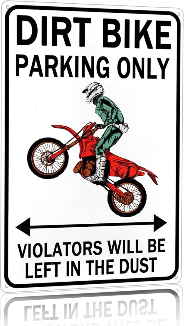 Dirt Bike Accessories Boys Motorcross Gifts Funny Dirty Bike Parking Only Vintage Tin Sign for Man Cave Boy's Room Garage Wall Decor 8x12 Inch (3064) (Black)