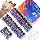 HissiCo Iridescent Acrylic Paint Set of 24 Chameleon Colors 60ml 2 OZ Bottles with 12 brushes 5 knifves, High Viscosity Shimmer Paint for Artists, Beginners