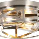 Close to Ceiling Light Fixtures, 2-Light Brushed Nickle Flush Mount Ceiling Light, 11 Inch Metal Cage Cross Modern Indoor House Ceiling Lights for Kitchen Bedroom Living Room Foyer Hallway Office (Silver)