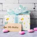 4 x WRAPLULU Baby Shower Wrapping Paper - 4 Jumbo Sheets, 28 * 40 Inches - Giraffe & Elephant Gift Wrap, Perfect for Boys Girls, Baby's Birthday, Newborn