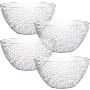 Suwimut 4 Pack Clear Plastic Serving Bowls, 135 OZ Large Round Plastic Bowls, 10 Inch Disposable Reusable Salad Mixing Bowl Buffet Containers for Catering, Party, Salad, Fruit, Chips, Popcorn, Snack