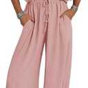 ZESICA One Piece Jumpsuits for Women Summer Casual Short Sleeve V Neck Overalls Drawstring Waist Romper with Pockets, M