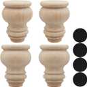 3" Tall Solid Wood Furniture Legs Unfinished Bun Feet for Cabinet Sofa Ottoman TV Stand Loveseat Dresser Set of 4