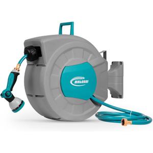 MOLACHI Retractable Garden Hose Reel, 1/2 Inch x 100 ft Wall Mounted Hose Reel, with 9- Function Sprayer Nozzle, Any Length Lock, Return System and 180 Deg Swivel Bracket
