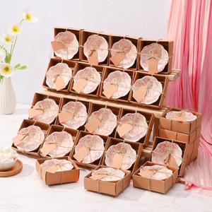 SiliFine 24 Pcs Wedding Favors for Guests Small Ceramic Bowl Bulk Gifts Set 3.3 Inch Floral Design Mini Dipping Sauce Dish with Card Box for Bridal Pooja Baby Shower Birthday (Flower,Pink)