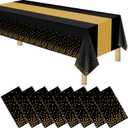 8 Pack 2in1 Disposable Plastic Tablecloths 54" x 108" Back and Gold Dot Party Table Cloth Rectangle Table Cover for Wedding Birthday Baby Shower Anniversary Christmas New Year Party Decorations