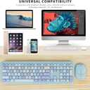 Wireless Keyboard and Mouse Combo, Colorful Ergonomic Full Size Retro Low-Noise Keyboard with Cute keycaps, Compatible with Windows, PC, Perfer for Home and Office Keyboards (Blue)