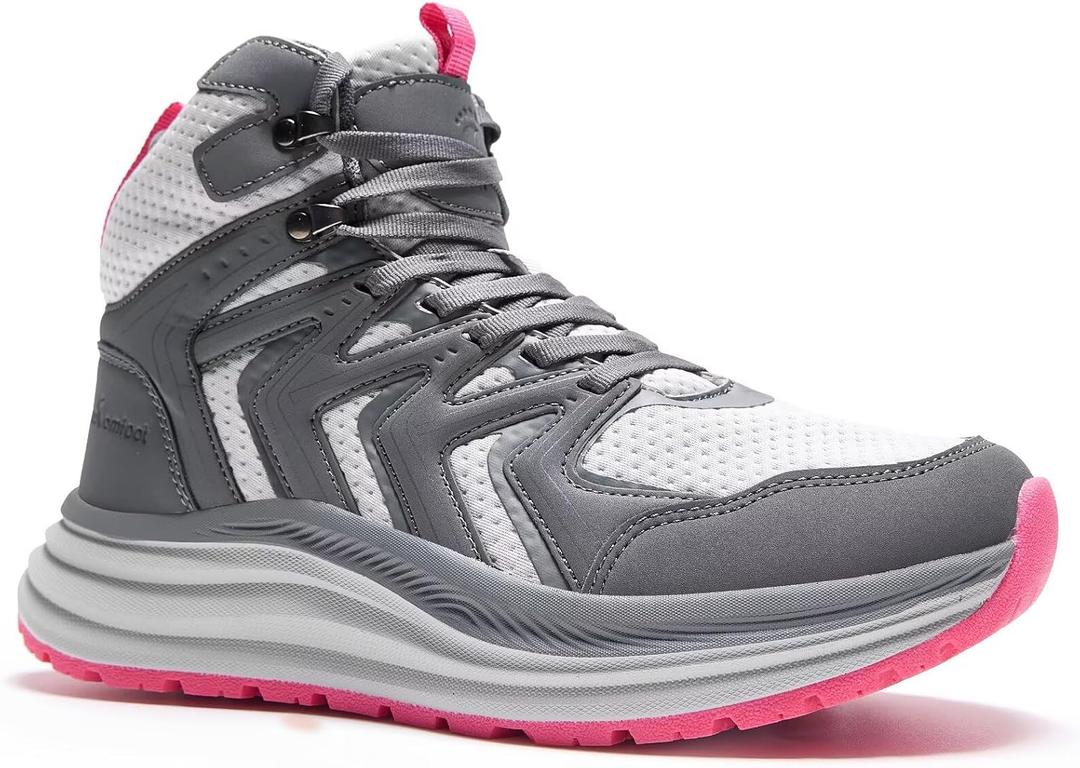 Women's Orthopedic Mid Trekking Hiking Boots: Comfortable Plantar Fasciitis Ankle Support Workout Walking Running Shoes, Orthotic Work Sport Waterproof Trail Sneakers for Feet and Heel Pain Relief (Gray)