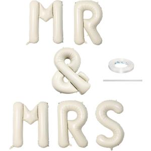 40 Inch Beige MR & MRS Balloons for Wedding Decor, Large Cream Mr and Mrs Foil Balloon Letter, Ivory White Sand Mr to Mrs Banner Sign for Bride Groom Engagement Couple Sweetheart Party Decorations