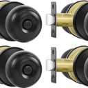 RAZCC Privacy Door Knobs, 4 Pack Matte Black Door Knobs with Lock, Bed and Bath Door Knob Interior Keyless Locksets, Round Door Handles Reversible for Left Right Handed Doors