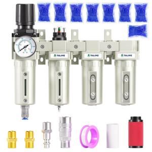 TAILONZ PNEUMATIC 0-240 PSI 1/2 Inch NPT Industrial Grade 4-Stage Air Drying System, Particulate Filter, Dual Desiccant Dryer, 5 Micron & 0.01 Micron Filtration (Auto Drain)