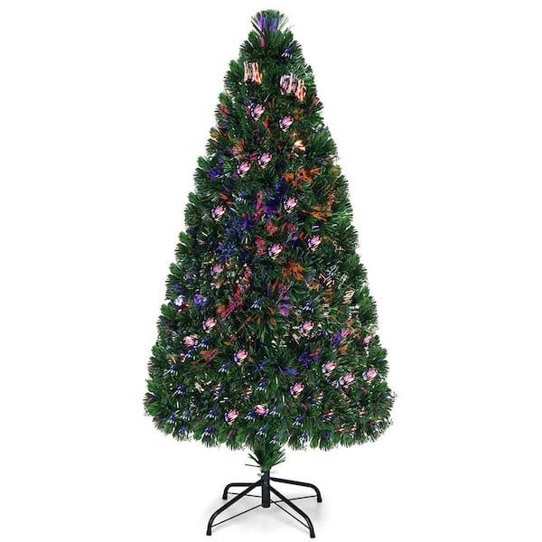 5 ft. Pre-Lit Fiber Optic Artificial PVC Christmas Tree with Metal Stand Holiday