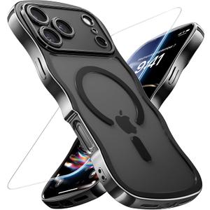  iPhone 17 Pro Max Case: [Cute Wave Frame][Fit for MagSafe] Military Drop Shockproof Protection, Camera Protective Glossy Slim Magnetic Wavy Phone Cover for Women Girls 6.9'', Clear/Black