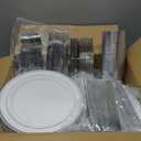 BESTVIP 600PCS Silver Dinnerware Set for 100 Guests, Plastic Plates for Party, 100 Silver Disposable Plates, 100 Dessert Plates, 100 Cups, 100 Spoons, 100 Forks and 100 Knives