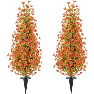 2 Pcs 3.6FT Topiary Trees Artificial Outdoor, Fall Tree Faux Flowers UV Resistant Shrubs for Indoor Planters Outdoor Porch Halloween Decoration Orange