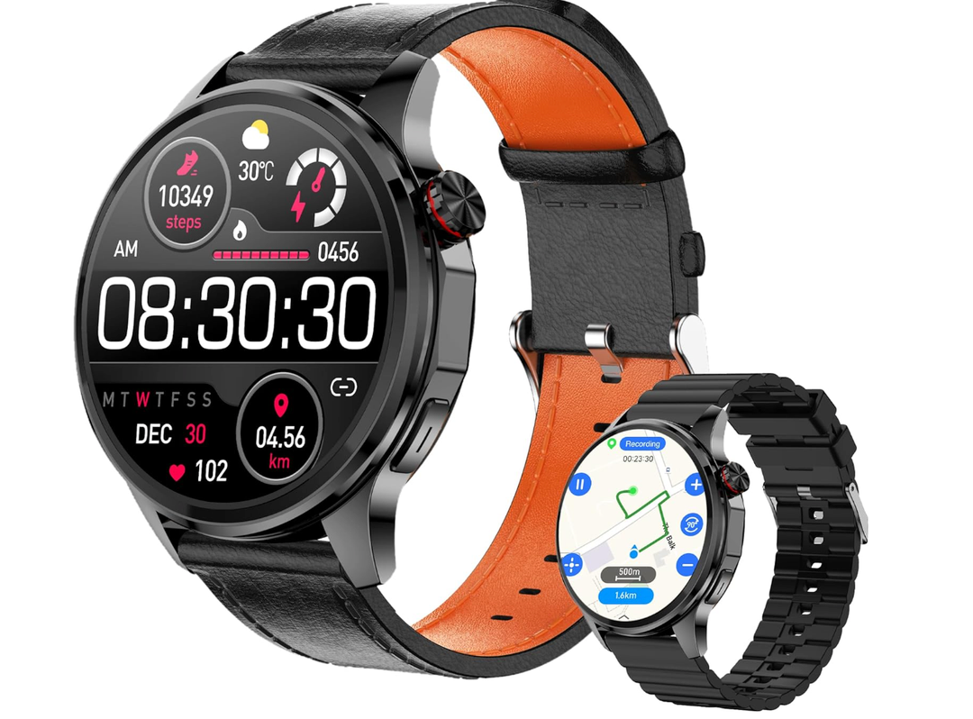 Smart Watches for Men, 1.46" Fitness Tracker (Make Calls/Text), GPS and Offline Maps Navigation,5 Satellite Systems, Health,      Compass/Altitude/Barometer,100+Sports Mode for Android iOS with 2 Straps