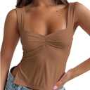 GTETKDE Women's Sexy Sleeveless Skinny Crop Tank Tops Strappy Slits Pleated Bustier Sweetheart Neck Backless Y2K Cropped Cami (Brown) S 