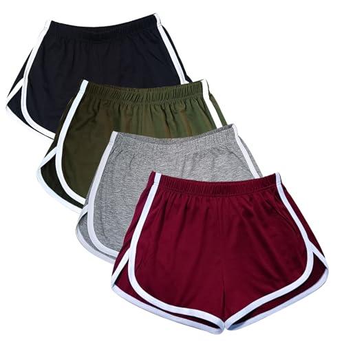 Cameway 4 Pack Women's Cotton Yoga Dance Short Pants Sport Shorts Summer Athletic Cycling Hiking Sports Shorts Medium Black