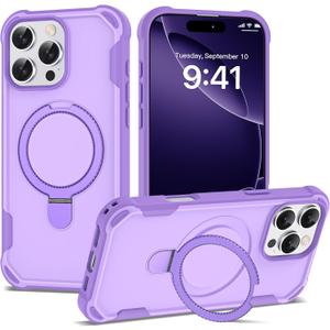 Compatible with iPhone 16 Pro Case 6.3'' with Magnetic Ring Stand [Military Drop Protection][Compatible with MagSafe] Shockproof 16 Pro Phone Case for Men Wowen,Purple