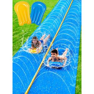 Sloosh Huge Water Slide, 30ft x 6ft Heavy Duty Lawn Water Slip and Slide with Built-in Sprinkler and 2 Slip Inflatable Boards for Kids Adults Party Summer Yard Lawn Outdoor Play Activities
