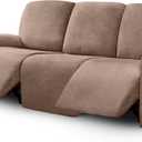ULTICOR Velvet 8-Pieces Recliner Sofa Covers Stretch Reclining Couch Covers for 3 Cushion Reclining Sofa Slipcovers Furniture Covers Thick Soft Washable (3 Seater Recliner Cover, Sand)