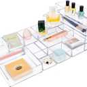 Stackable Acrylic Drawer Organizer Set, 18 PCS Multi-Size Storage Bins for Makeup, Office Desk, Bathroom, Vanity and Kitchen Utensils