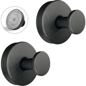 Suction Cup Hooks for Shower - 2 Pack, Matte Black - Stainless Steel, Strong Suction, No Drill, Removable Hanger, Tile Bathroom Kitchen Wall, Glass Door, Mirror Hook Hanging Robe, Towel Holder