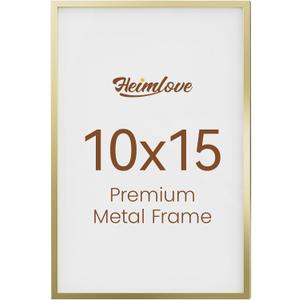 Heimlove 10x15 Aluminum Picture Frame, Metal Picture Frame Wall Mounting Horizontally or Vertically, Photo frame with Tempered Glass - Poster Frame Simple and Elegant Decor for Wall - 1 Pack - Gold