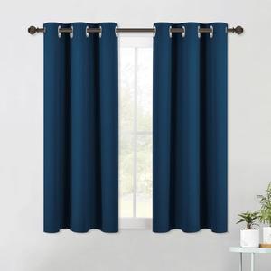 NICETOWN Moroccan Blue Kitchen Blackout Short Curtain Panels for Bedroom, 2 Panels, W42 x L45 -Inch, Thermal Insulated Grommet Top Blackout Draperies and Drapes