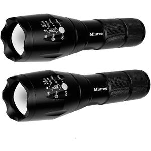 Miuree 2 Pack LED Tactical Flashlight Water Resistant Military Grade 2000 Lumens 5 Modes Zoom Function Ultra Bright Torch