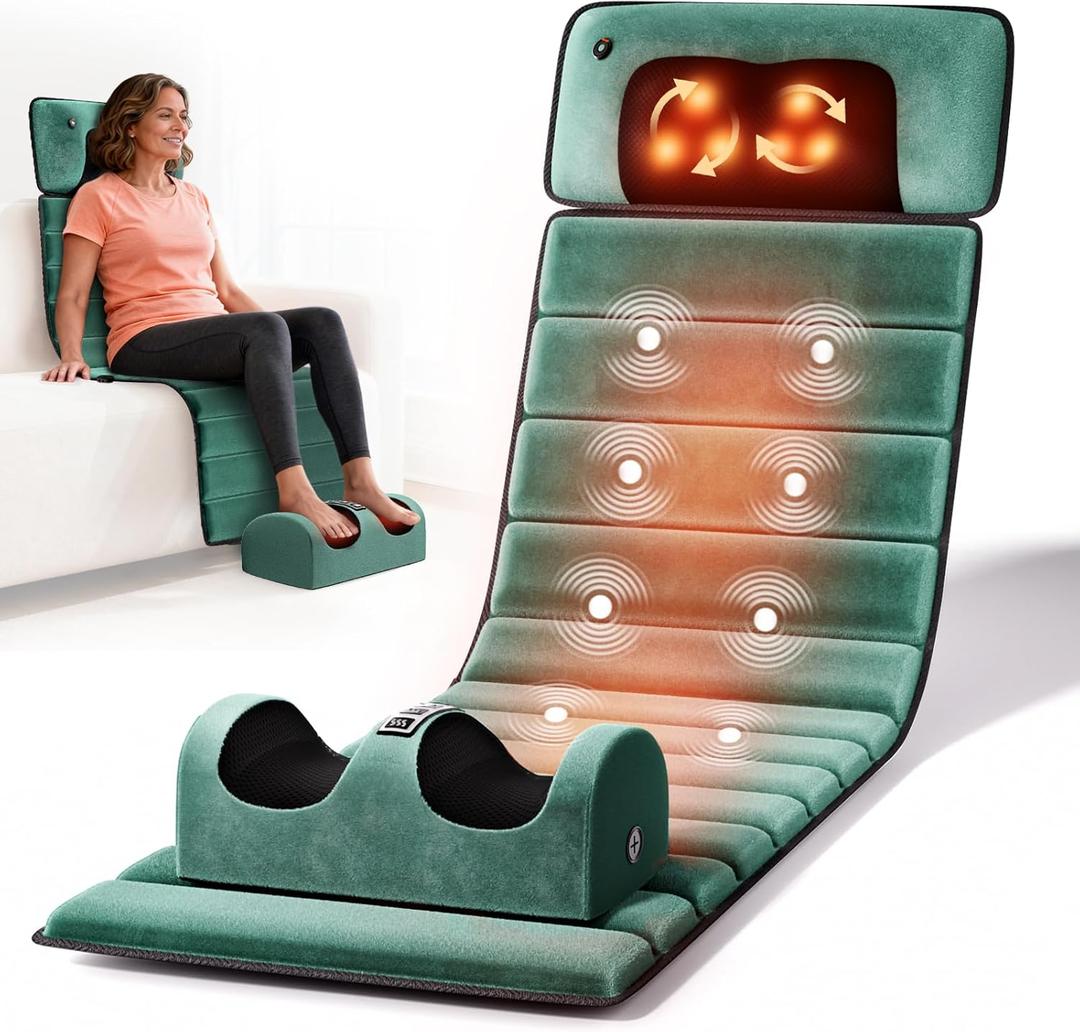 Full Body Massage Mat with Heat, Detachable Massager Pad Deep Tissue Pain Relief,10 Vibrating Motors for Relaxation at Home or Office