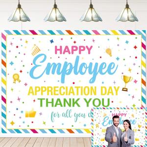 Employee Appreciation Decorations Banner Backdrop Happy Employee Appreciation Day Photography Backdrop Thank You Staff Wall Party Decor Supplies for Office (70x40 inch (6x4FT))