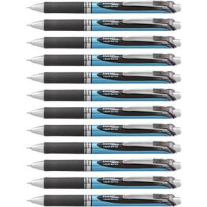 Pentel EnerGel Deluxe RTX Retractable Liquid Gel Pens, Fine Point, 0.5 mm, 54% Recycled, Blue Barrel, Black Ink, Pack Of 12 Pens