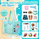 Tagitary Mesh Beach Bag with Zipper Large Beach Tote Waterproof Sandproof with 8 Pockets for Toys Pool Bag Beach Accessories