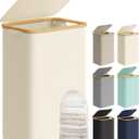 SONGMICS Laundry Hamper with Lid, Large Laundry Basket, 23.8 Gallons (90L), Removable Mesh Liner, Bamboo Handles, Collapsible, 16.5 x 12.6 x 27.8 Inches, Cream White ULCB509W01