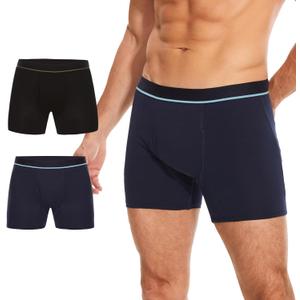 Men's Washable Incontinence Boxer Briefs, Cotton Incontinence Underwear with Fly, Reusable Leakproof Underwear for Men, Front & Rear Protection 120ml Absorbency (2 Pack, XL, Black/Blue)
