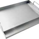 Parts DS126 Stainless Steel BBQ Cooking Griddle, Universal Flat Top Griddle with 2 Handles for Most Gas Grills, W18"D12.5"H2.75", Heavy Duty Stainless Steel Griddle 1pc, Middle size