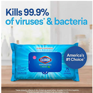 Clorox Disinfecting Wipes, Bleach Free, Household Essentials, Fresh Scent, Moisture Seal Lid, 75 Cleaning Wipes, Pack of 2 (New Packaging)