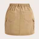 WDIRARA Women's Cargo Skirt Flap Pocket Side High Waist Zipper Fly Bodycon Mini Skirt (S)