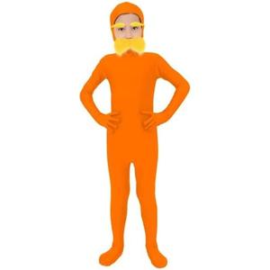 Orange Body Suit Yellow Mustache and Eyebrows for Adult Open Face Bodysuit Costume for Halloween Cosplay Outfits S 150