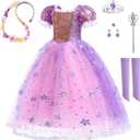 Purple Dress Princess Costume Girls Dress Up for Birthday Party Christmas Theme Outfit Accessory (Purple), Size: 5-6 Years