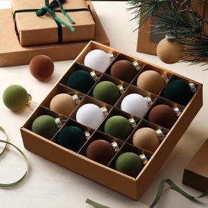 24 Pcs Velvet Christmas Ornaments 2.36 Inch Neutral Shatterproof Plastic Velvet Balls Flocked Ornaments for Christmas Tree Hanging Decorations(Dark Green, Sage Green, Beige, White, Brown)