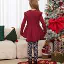 PATPAT Toddler Kids Girls 2Pcs Clothes Set Bowknot Design Ruffle Hem Long Sleeve Top and Floral Print Pant Outfits (2T, Wine Red)