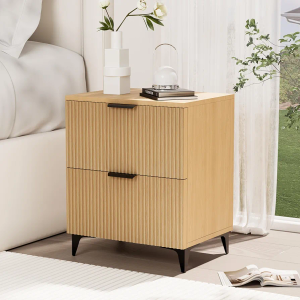 Chilihom Nightstand with 2 Drawers Night Stand with Fluted Panel, Modern Bedside Table for Bedroom, Wood End Table Side Table Small Storage Cabinet, Natural Oak