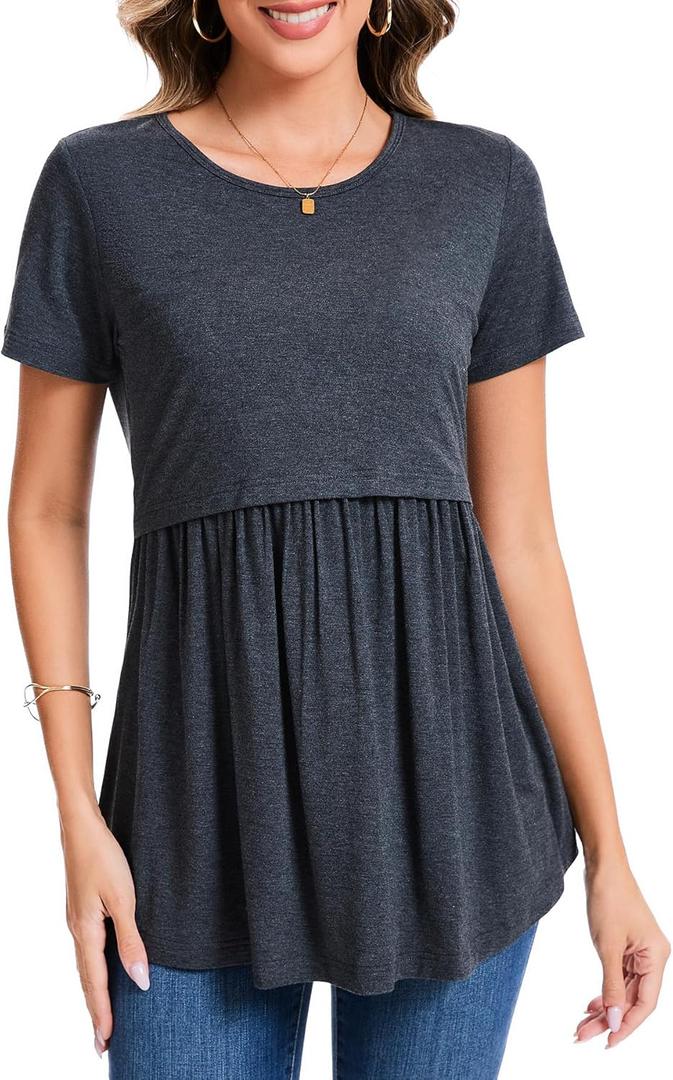 Sosolism Women's Maternity Nursing Shirts for Breastfeeding Tops (Large, Dark Grey)