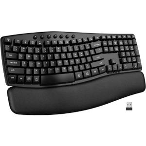 EDJO Wireless Keyboard,2.4G USB/Bluetooth Dual-Channel Connection, Full Size Wave Keys Ergonomic Keyboard with Soft Wrist Rest for Windows, Mac OS Desktop/Laptop/PC(Black)